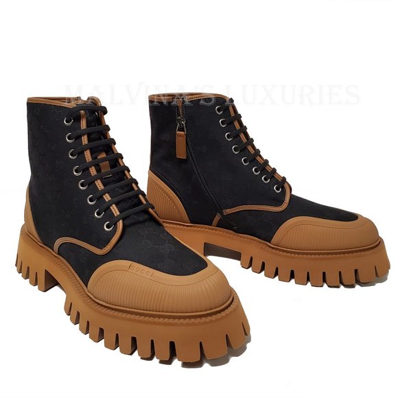 GUCCI MENS BOOTS GG SUPREME LOGO PRINT CANVAS LACE UP sz 8.5 9 - Picture 4 of 15